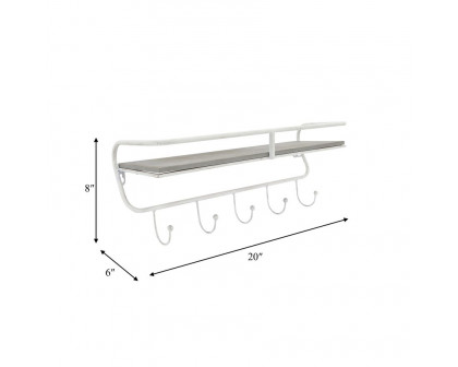 Sagebrook Metal/Wood 5 Hook Wall Shelf - White/Gray