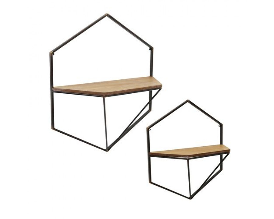 Sagebrook Metal/Wood Hexagon Wall Shelves (Set Of 2) - Brown