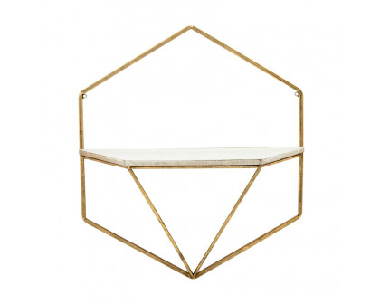 Sagebrook Metal/Wood Hexagon Wall Shelves (Set Of 3) - Gold/White