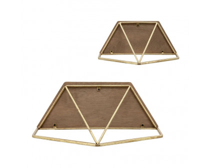 Sagebrook Metal/Wood Hexagon Wall Shelves (Set Of 3) - Gold/White