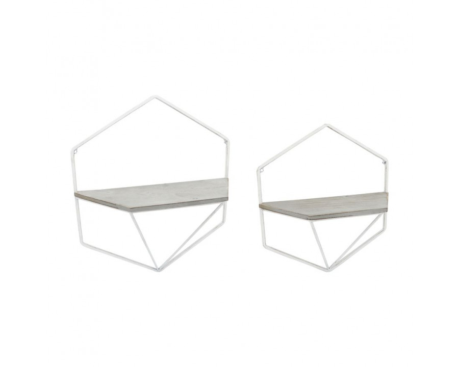 Sagebrook Metal/Wood Hexagon Wall Shelves (Set Of 3) - White/Gray