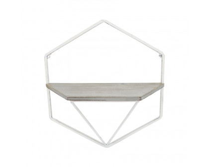 Sagebrook Metal/Wood Hexagon Wall Shelves (Set Of 3) - White/Gray