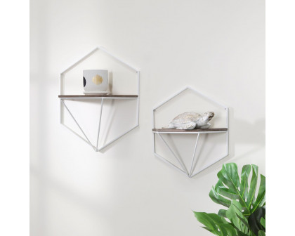 Sagebrook Metal/Wood Hexagon Wall Shelves (Set Of 3) - White/Gray