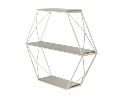 Sagebrook Metal/Wood 3 Tier Hexagon Wall Shelf - Gray/White