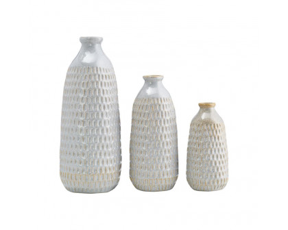 Sagebrook 9" Ceramic Dimpled Vase - Oatmeal