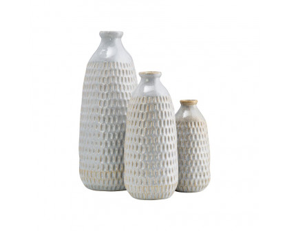 Sagebrook 9" Ceramic Dimpled Vase - Oatmeal