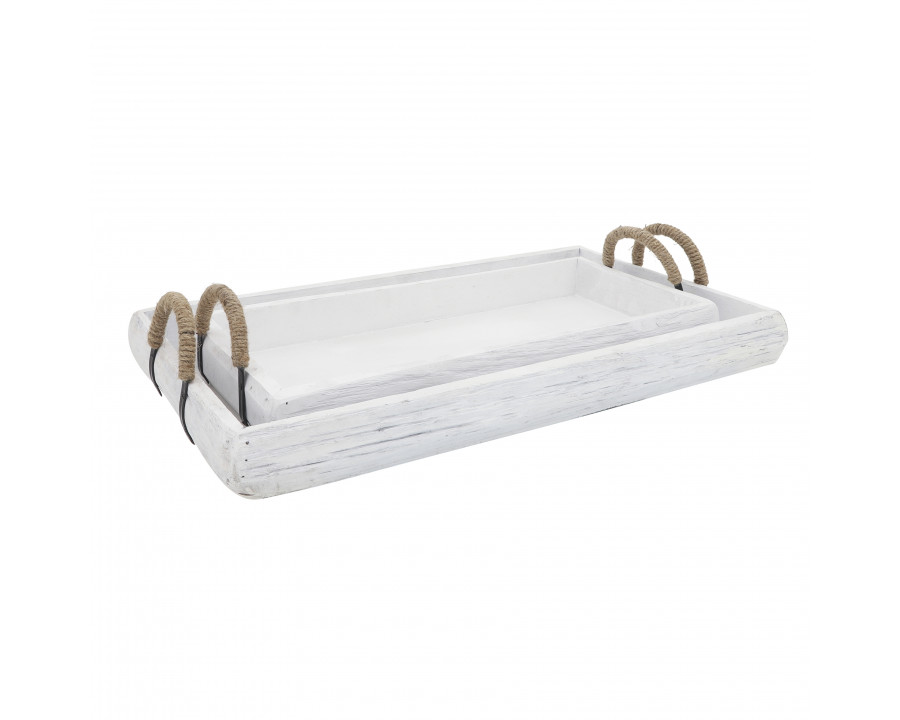 Sagebrook Wood Trays (Set Of 2) - White Wash