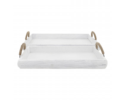 Sagebrook Wood Trays (Set Of 2) - White Wash