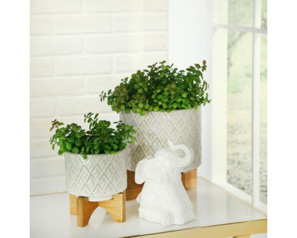 Sagebrook 5" Ceramic Flower Pot With Wooden Stand