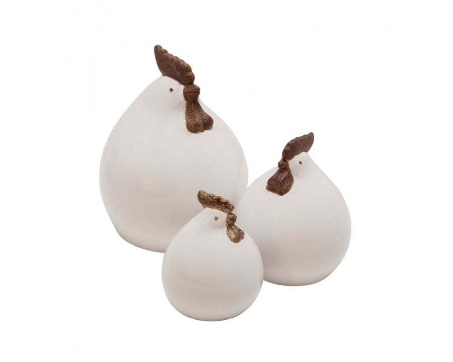 Sagebrook - Ceramic Roosters (Set Of 3) in White