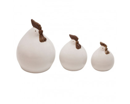 Sagebrook - Ceramic Roosters (Set Of 3) in White