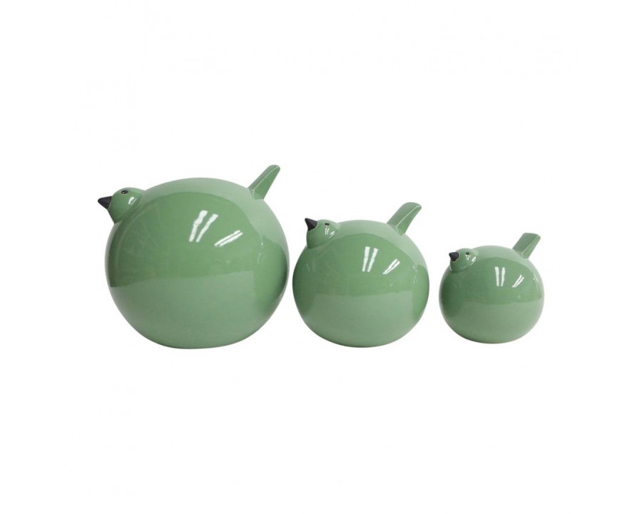 Sagebrook 8" Ceramic Birds (Set Of 3) - Dark Sage Green