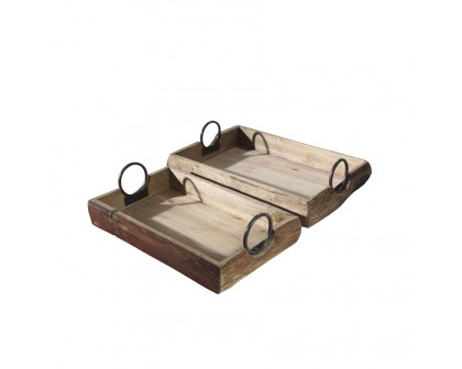 Sagebrook 19"x13"x5" Wood Trays (Set Of 2) - Brown