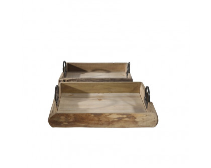 Sagebrook 19"x13"x5" Wood Trays (Set Of 2) - Brown