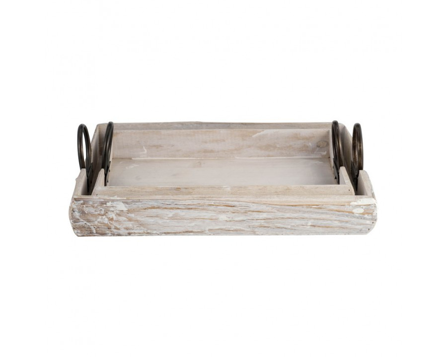 Sagebrook 19"x13"x5" Wood Trays (Set Of 2) - White