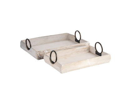 Sagebrook 19"x13"x5" Wood Trays (Set Of 2) - White