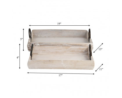 Sagebrook 19"x13"x5" Wood Trays (Set Of 2) - White