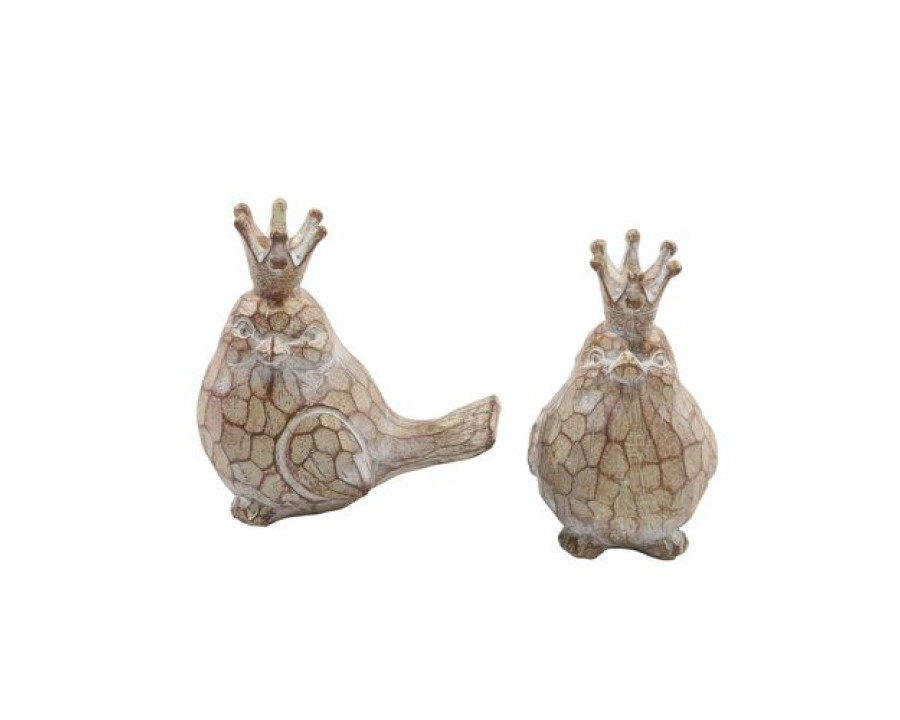 Sagebrook Resin Birds With Crowns (Set Of 2) - Brown