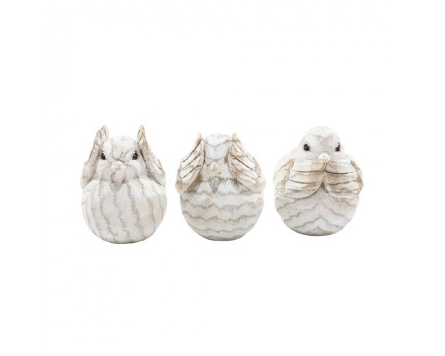 Sagebrook - Resin Decorative Birds (Set Of 3) in Cream