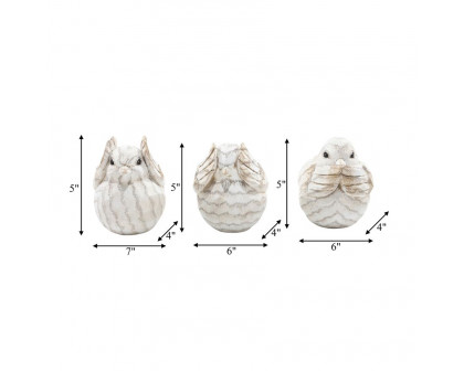 Sagebrook - Resin Decorative Birds (Set Of 3) in Cream