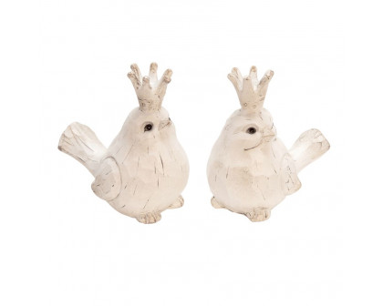 Sagebrook Resin Birds With Crowns (Set Of 2) - White