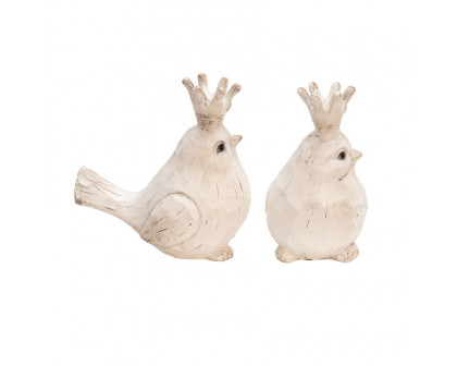 Sagebrook Resin Birds With Crowns (Set Of 2) - White