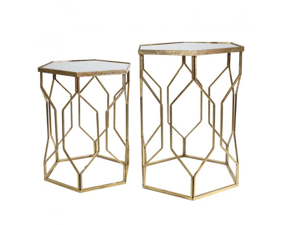 Sagebrook - Hexagon Mirrored Gold Accent Table Set