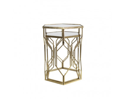 Sagebrook - Hexagon Mirrored Gold Accent Table Set