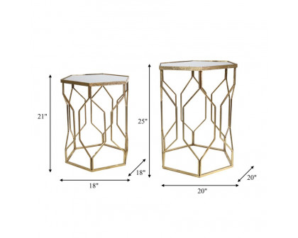 Sagebrook - Hexagon Mirrored Gold Accent Table Set