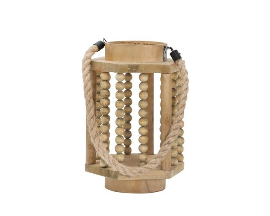 Sagebrook - 11" Wood Lantern With Rope Handle in Brown