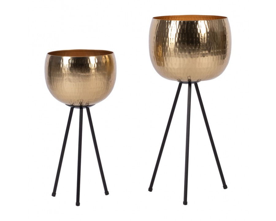 Sagebrook 26"/22" Iron Hammered Bowl Planters (Set Of 2) - Gold/Black