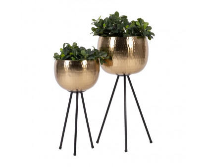 Sagebrook™ 26"/22" Iron Hammered Bowl Planters (Set Of 2) - Gold/Black