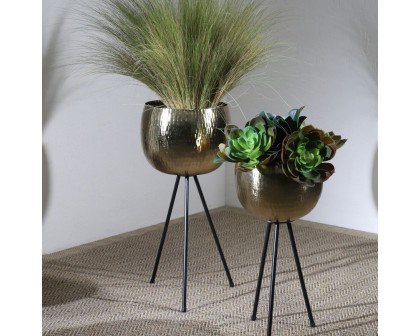 Sagebrook™ 26"/22" Iron Hammered Bowl Planters (Set Of 2) - Gold/Black