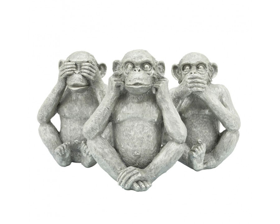 Sagebrook - Polyresin Hear No, See No Speak, No Monkeys (Set Of 3) in Silver