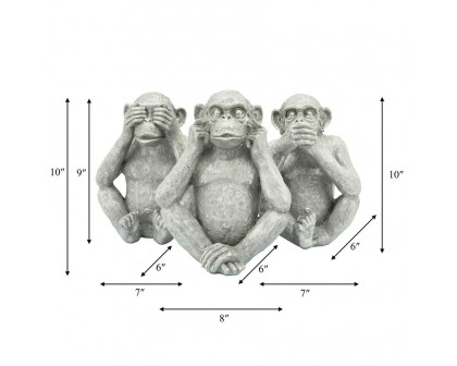 Sagebrook - Polyresin Hear No, See No Speak, No Monkeys (Set Of 3) in Silver