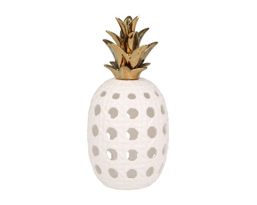 Sagebrook 16" Ceramic Lattice Weave Pineapple - White/Gold