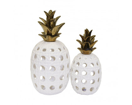 Sagebrook 16" Ceramic Lattice Weave Pineapple - White/Gold