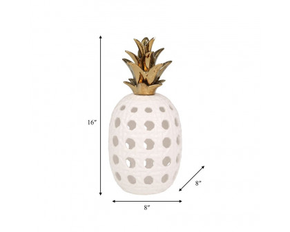 Sagebrook 16" Ceramic Lattice Weave Pineapple - White/Gold