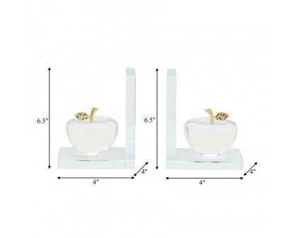 Sagebrook - Crystal Apple Bookends (Set Of 2) in Clear