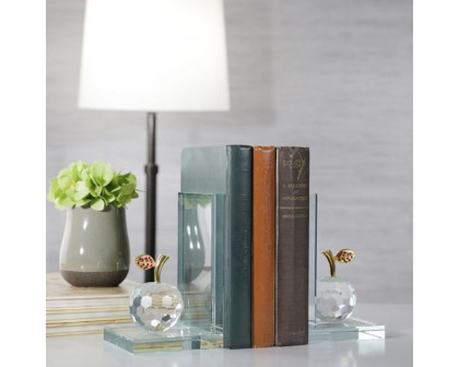 Sagebrook - Crystal Apple Bookends (Set Of 2) in Clear