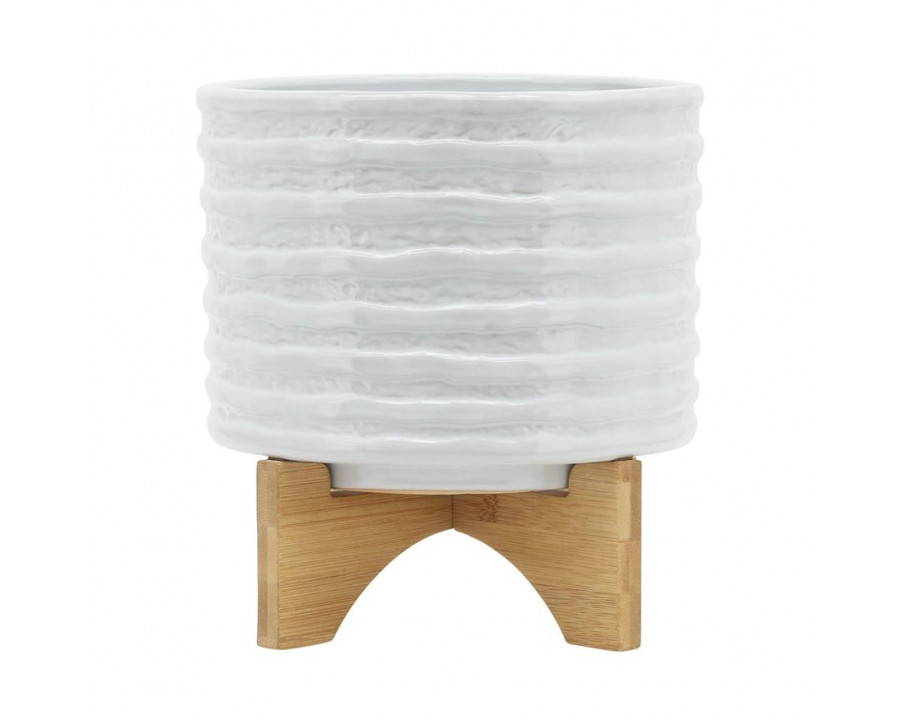 Sagebrook 8" Ceramic Planter On Stand - White Stripe