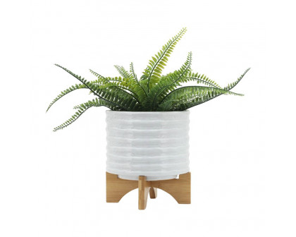 Sagebrook 8" Ceramic Planter On Stand - White Stripe