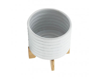 Sagebrook 8" Ceramic Planter On Stand - White Stripe