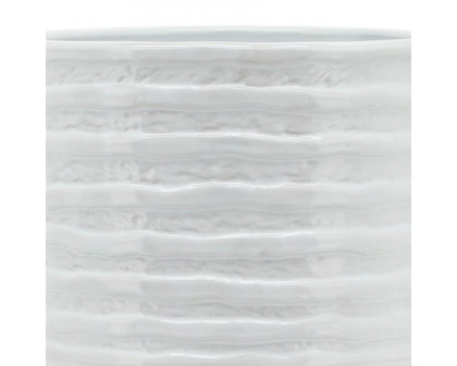 Sagebrook 8" Ceramic Planter On Stand - White Stripe