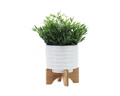 Sagebrook 6" Ceramic Planter On Stand - White Stripe