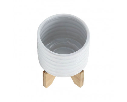 Sagebrook 6" Ceramic Planter On Stand - White Stripe