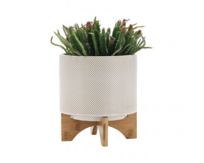 Sagebrook™ 8" Ceramic Planter On Stand - White/Tan