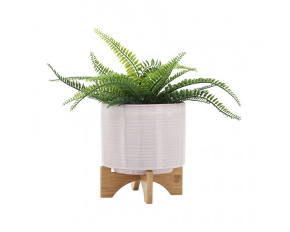 Sagebrook 8" Ceramic Planter On Stand - Cream Stripe