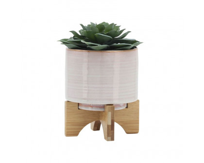 Sagebrook 6" Ceramic Planter On Stand - Cream Stripe