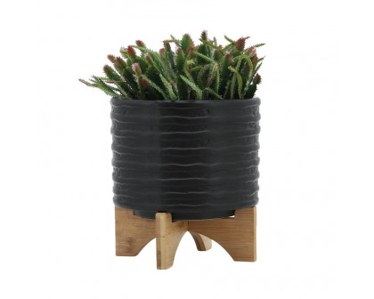 Sagebrook 8" Textured Planter With Stand - Black